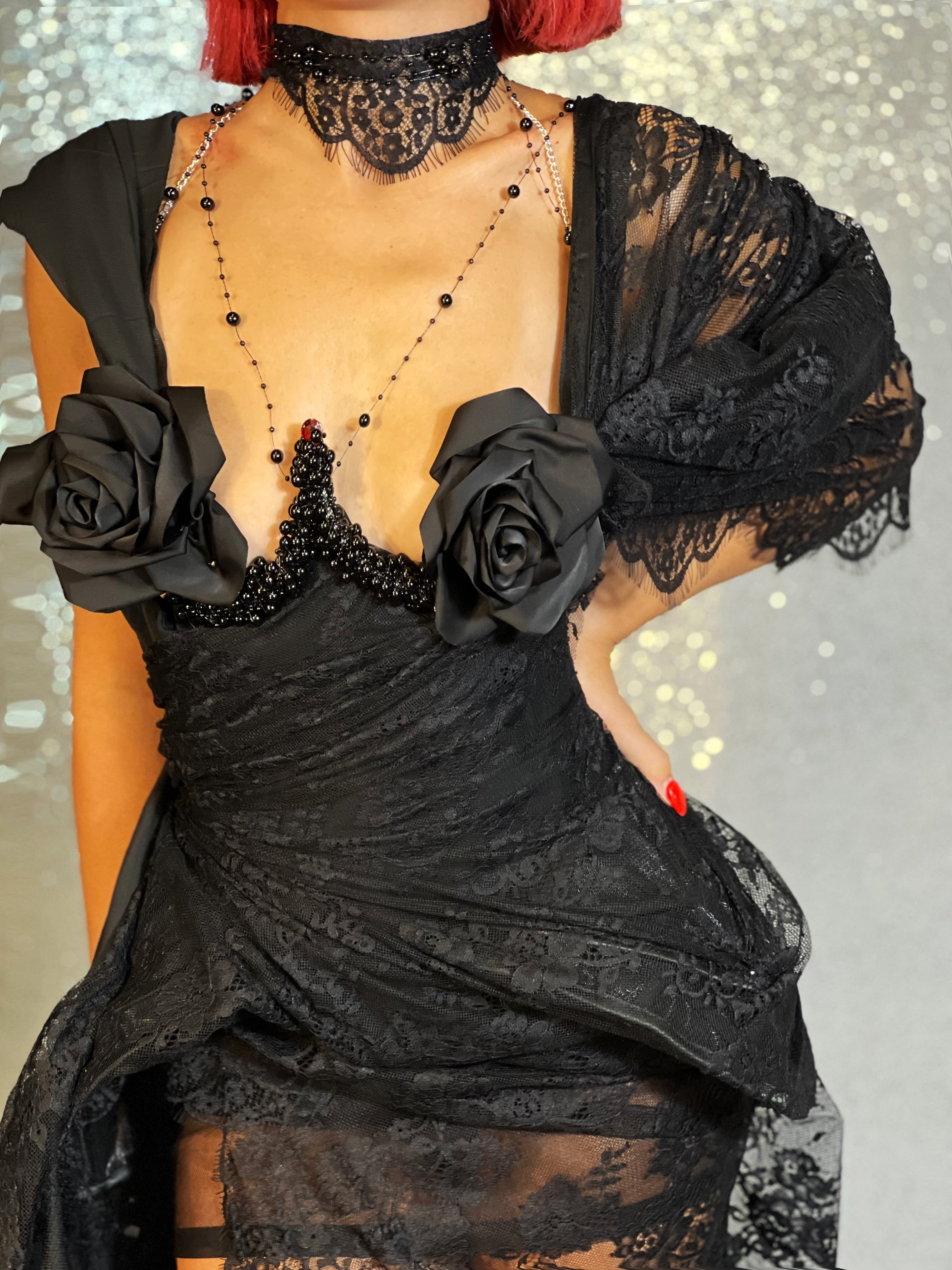 Black Lace Rose Gown