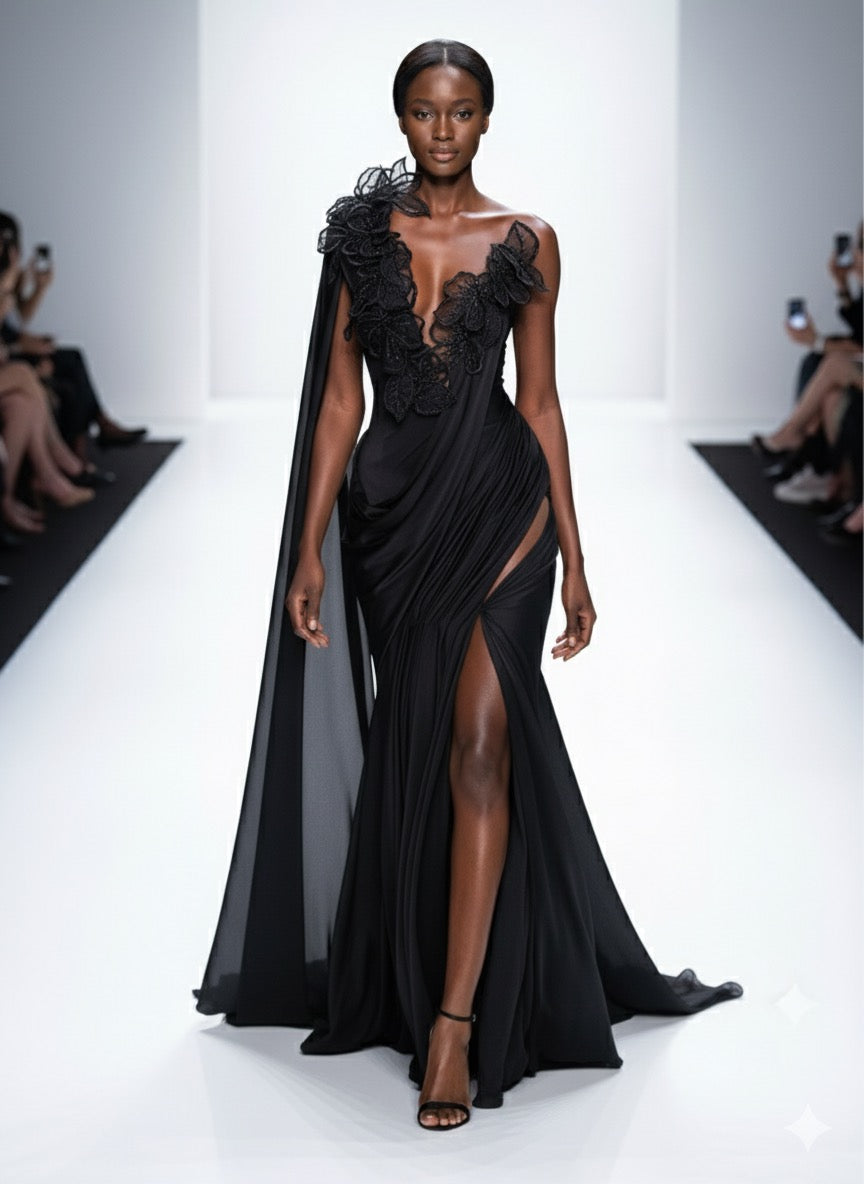 Black Elegant Detailed Gown