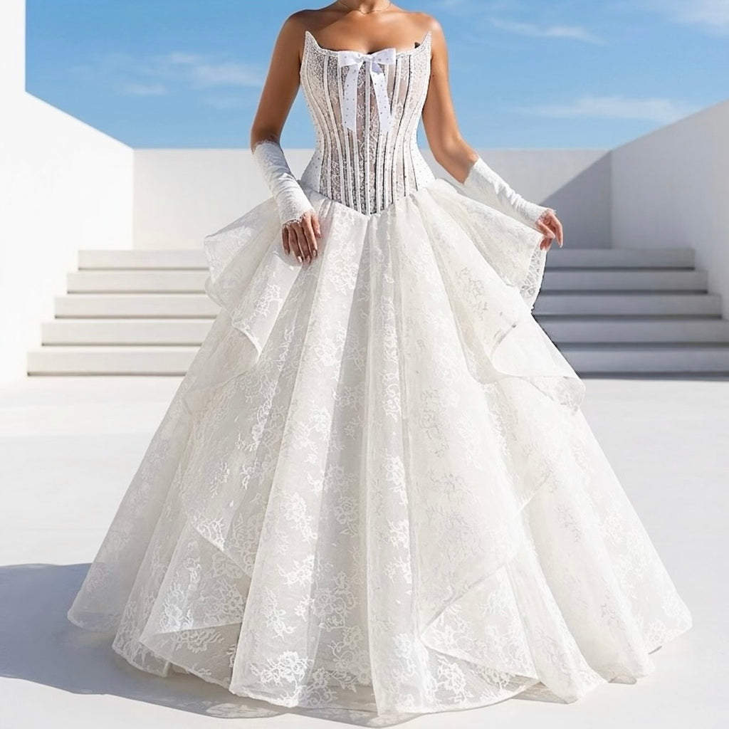 White Assymetric Wedding Gown