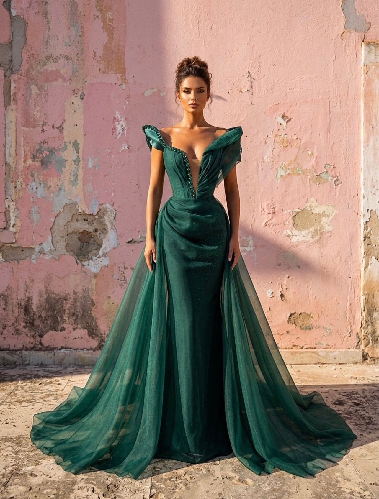 Emerald Green Organza Royal Gown – Dona Matoshi