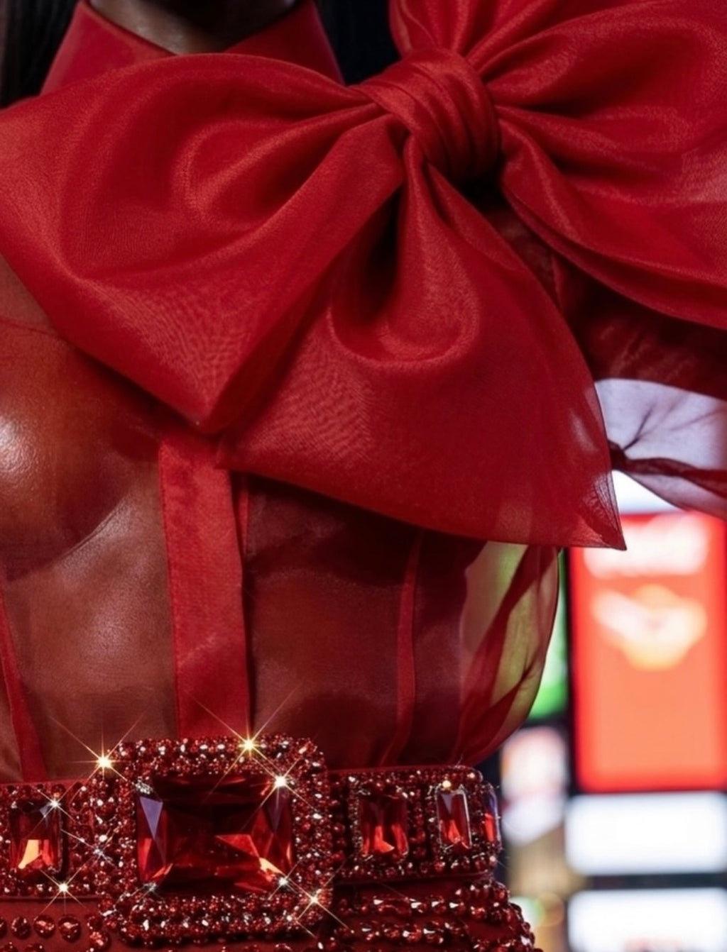 Red Crystal Skirt & Bow Shirt Set