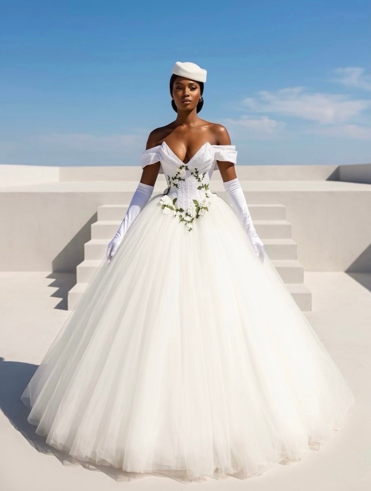 White Floral Embellished Corset Gown