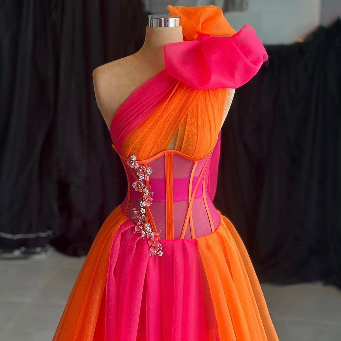 Orange & Pink Organza Gown