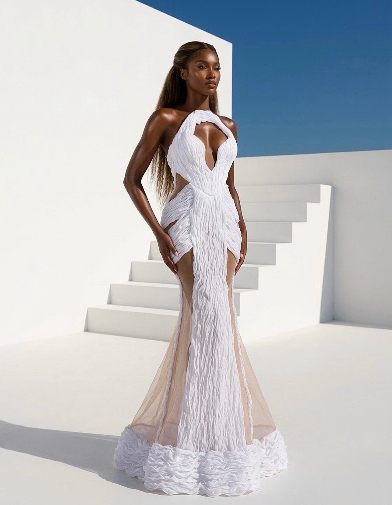 White Ruffled Corset Gown