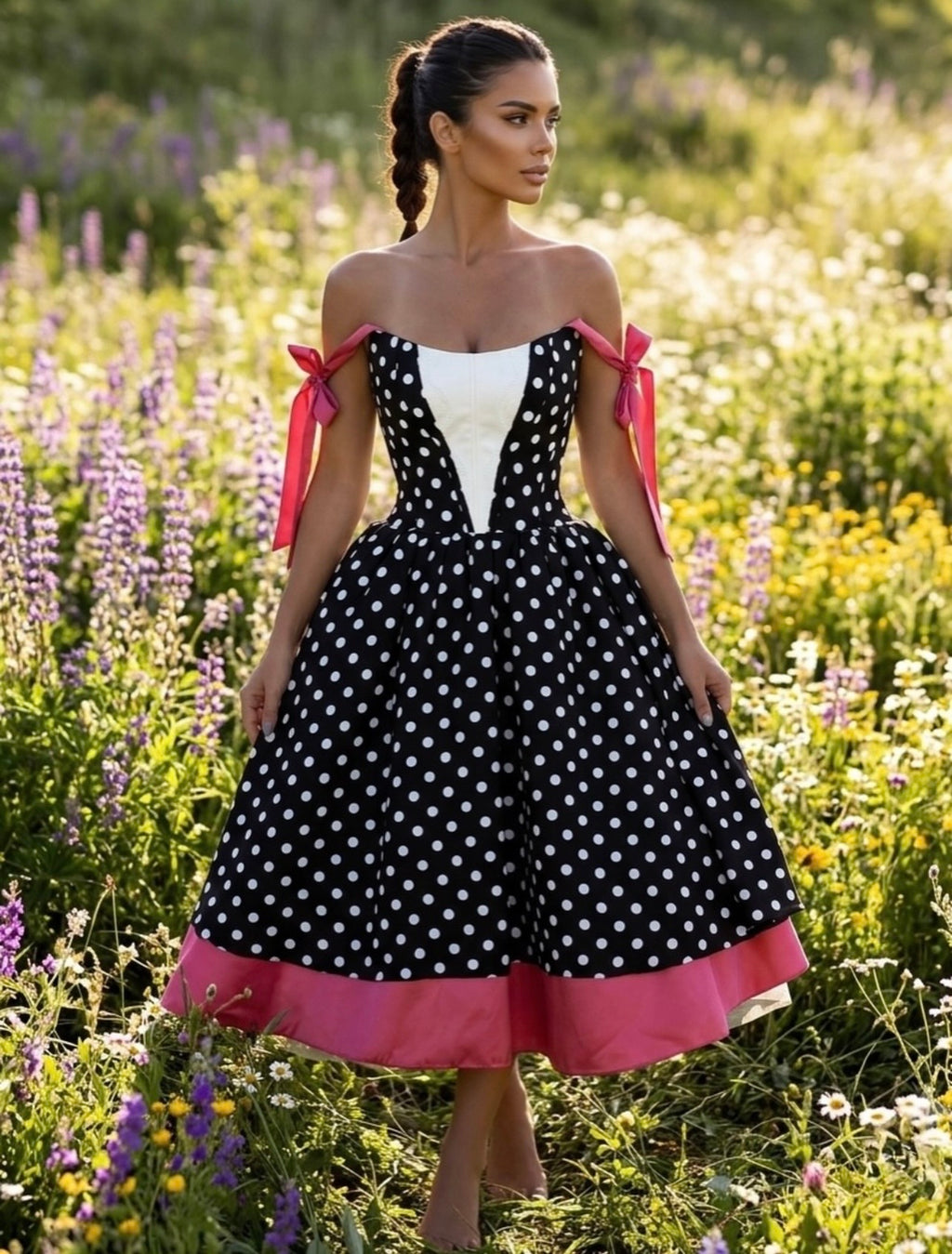 Black & White Polka Dot Midi Dress