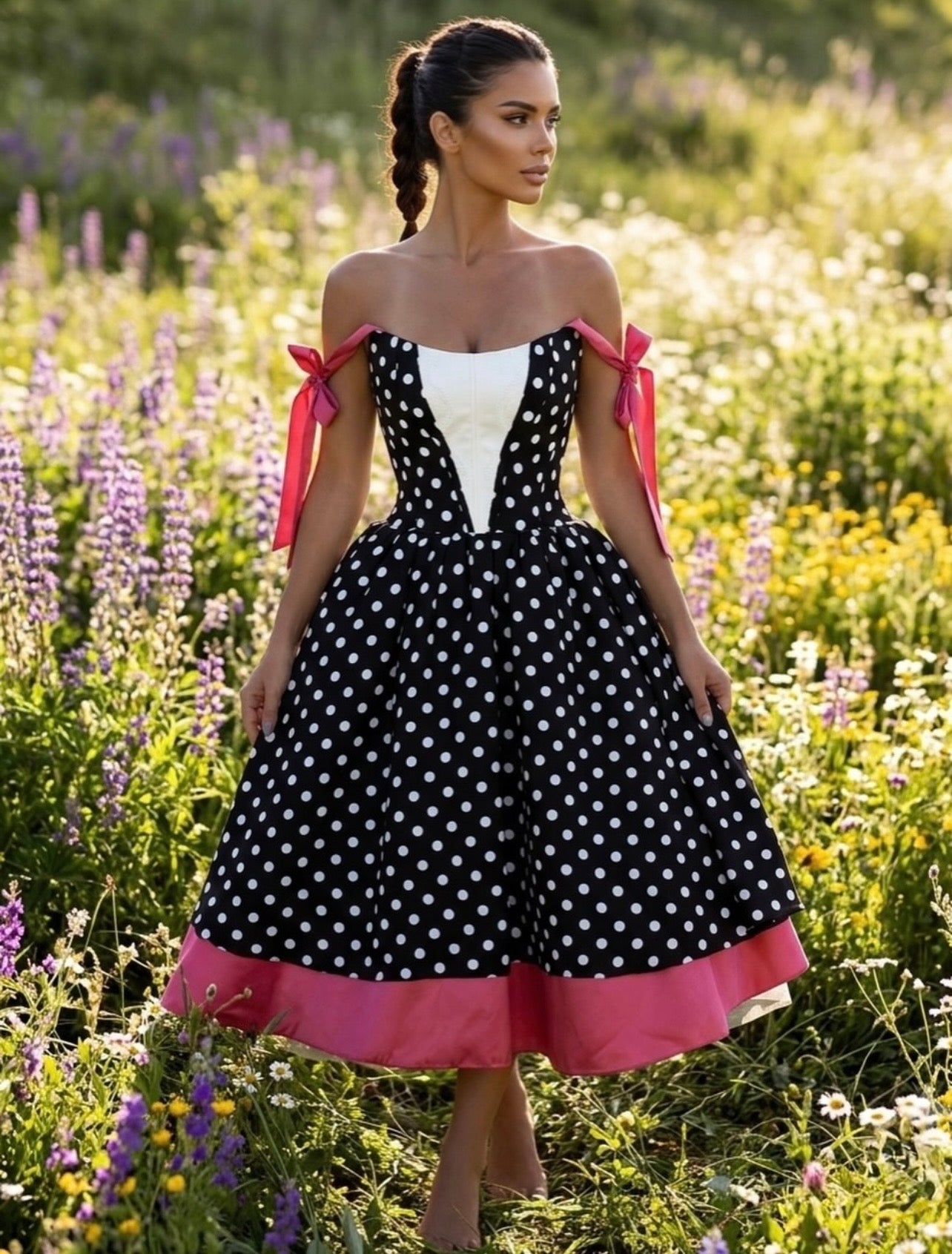 Black & White Polka Dot Midi Dress