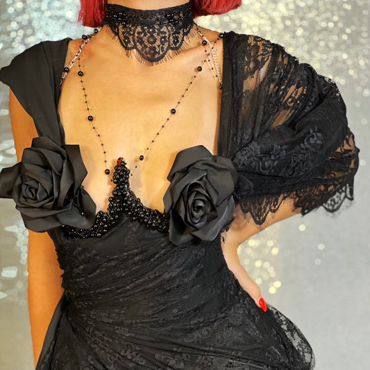 Black Lace Rose Gown