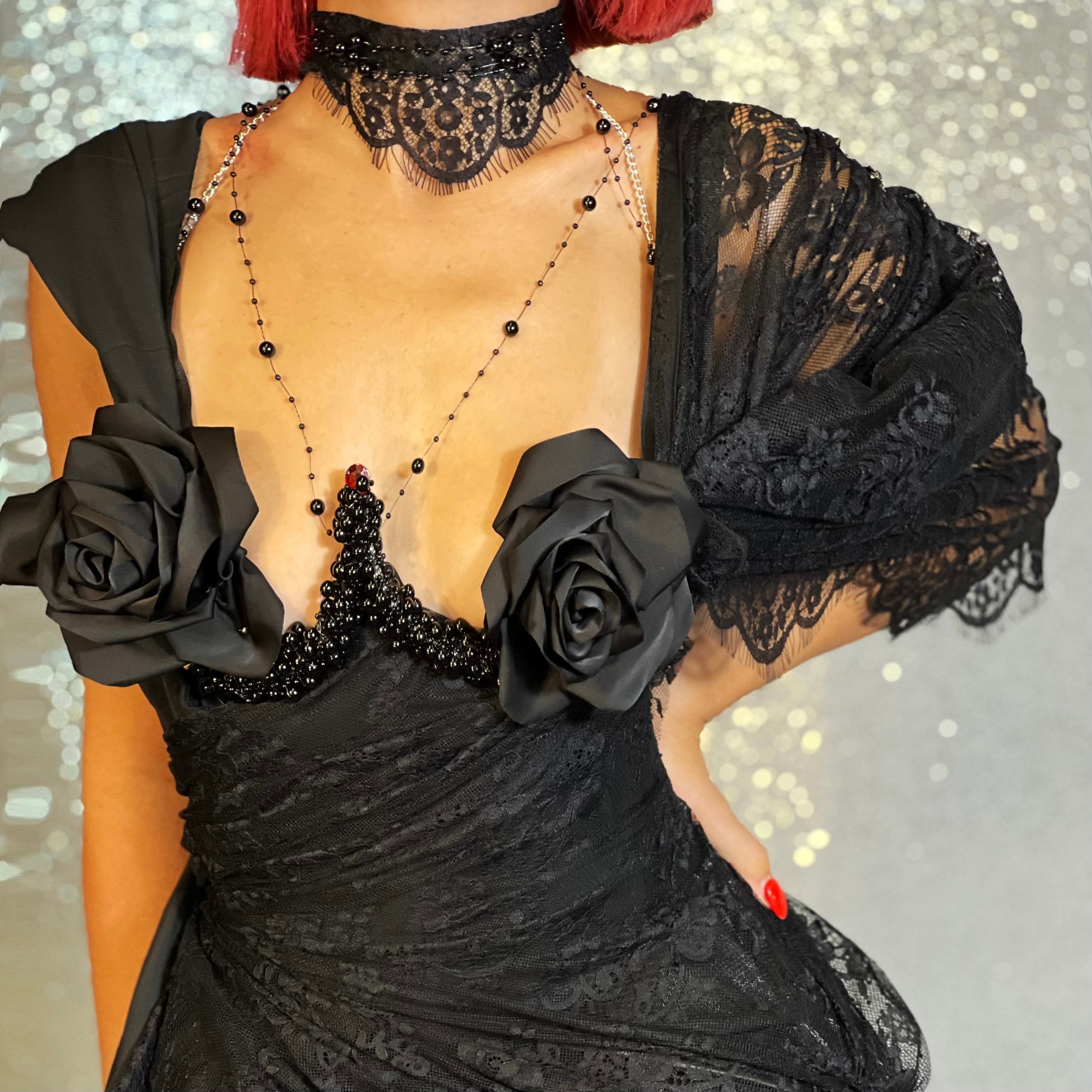 Black Lace Rose Gown