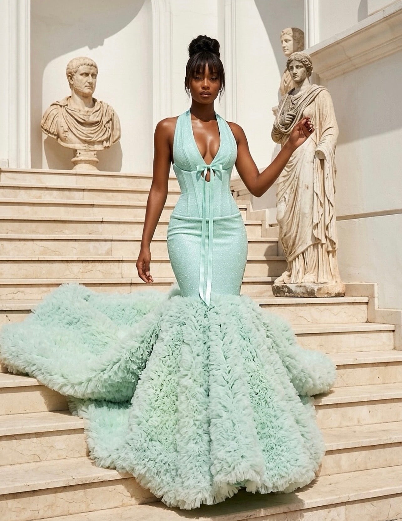 Mint Ruffled Mermaid Gown