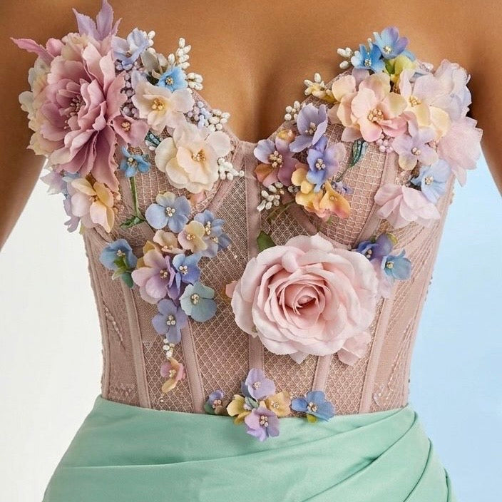 Turquoise Floral Corset Gown