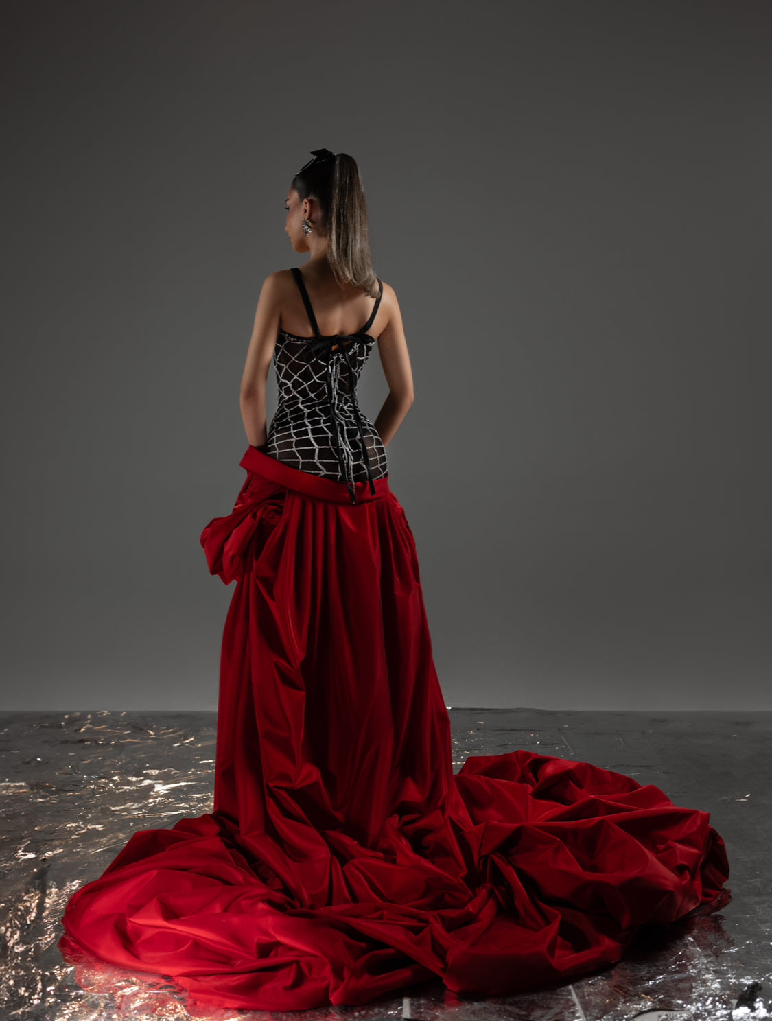 Spider Gown & Cherry Taffeta Cape – Dona Matoshi