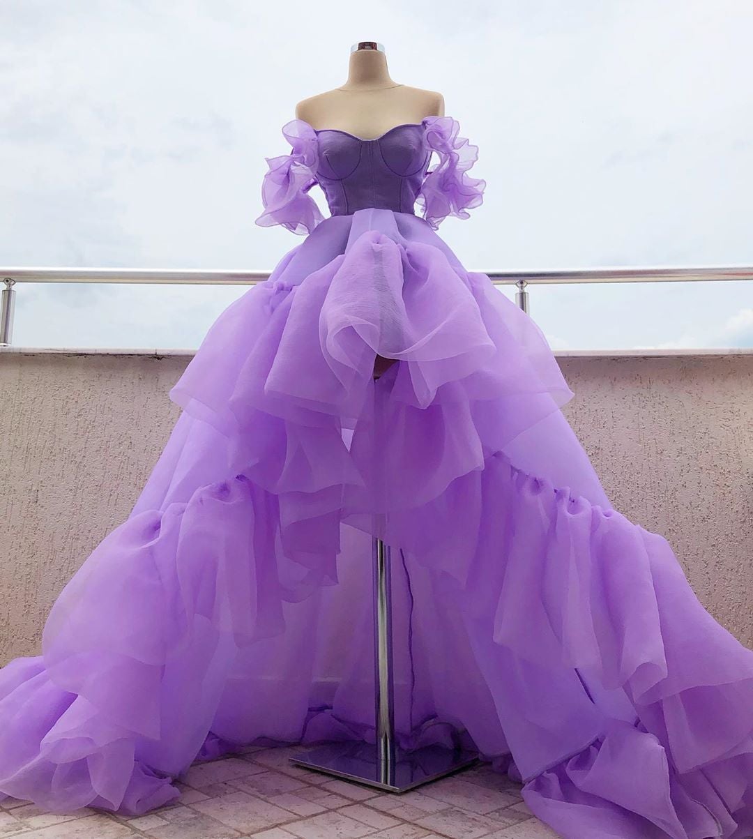 lavender organza dress Lavender Shiny Organza Tiered Ruffle Prom Dress RF217 Viniodress