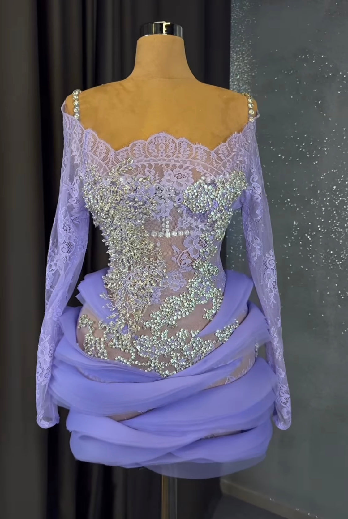 Lilac Lace Embellished Short Dress