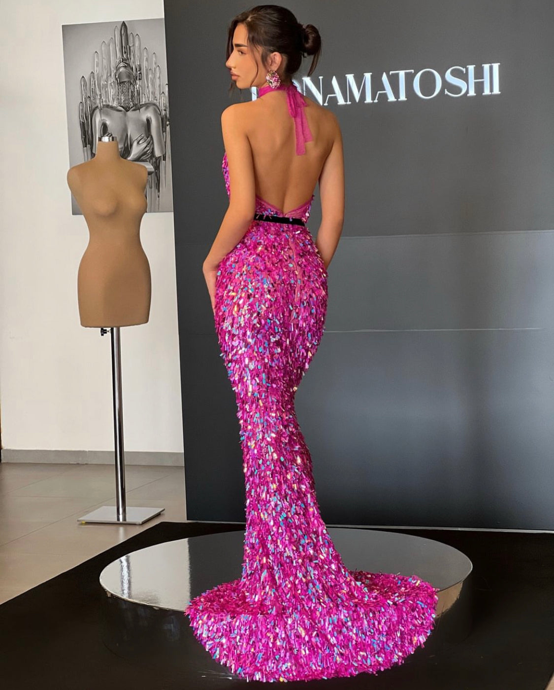 Pink Sequin & Fringes Gown