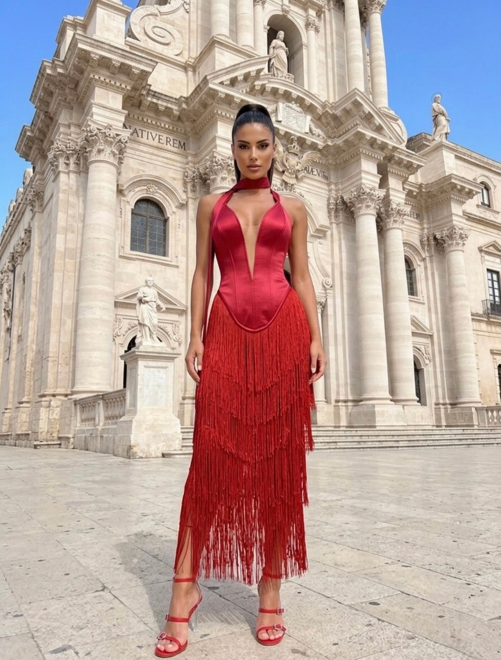 Red Fringes Bold Gown