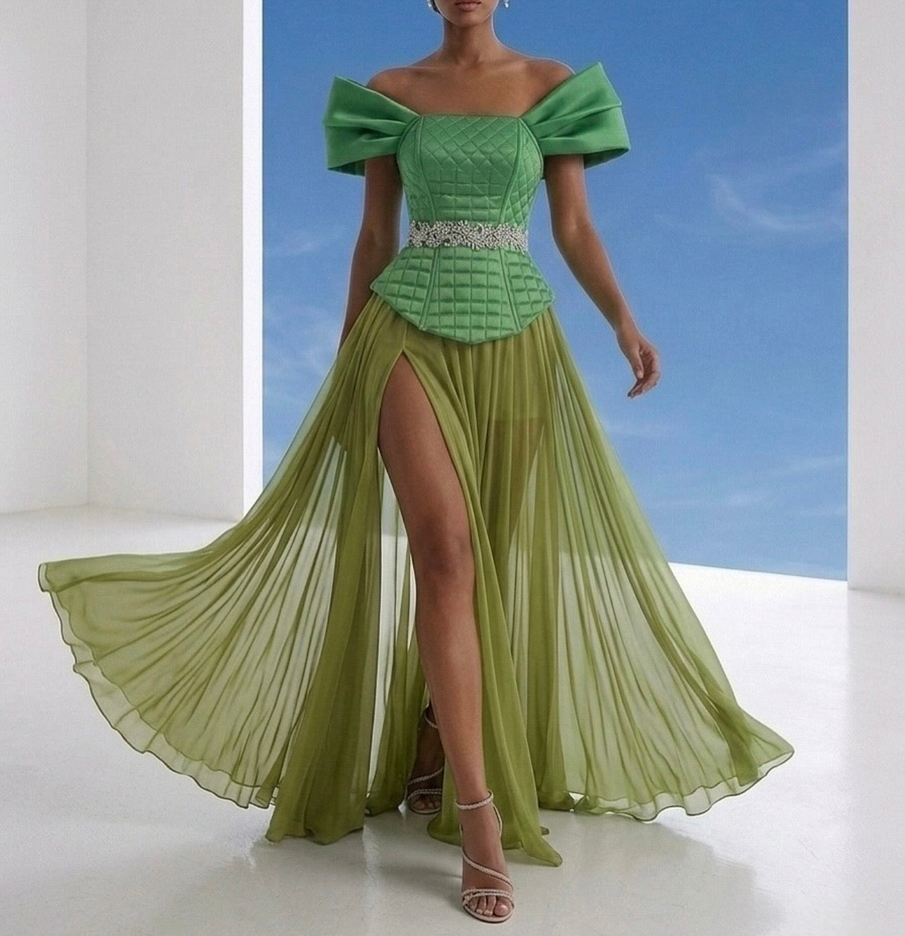 Green Squared Corset & Skirt Set