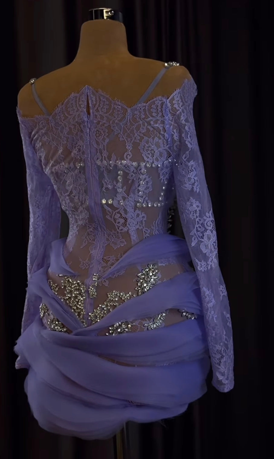 Lilac Lace Embellished Short Dress