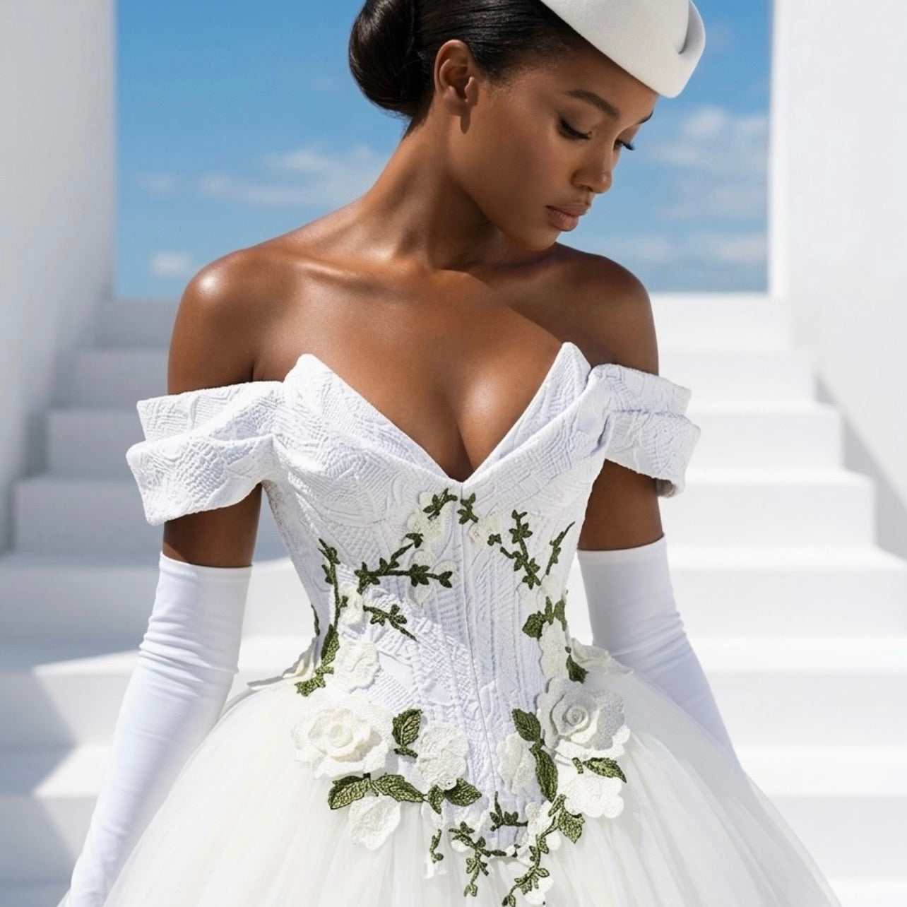 White Floral Embellished Corset Gown