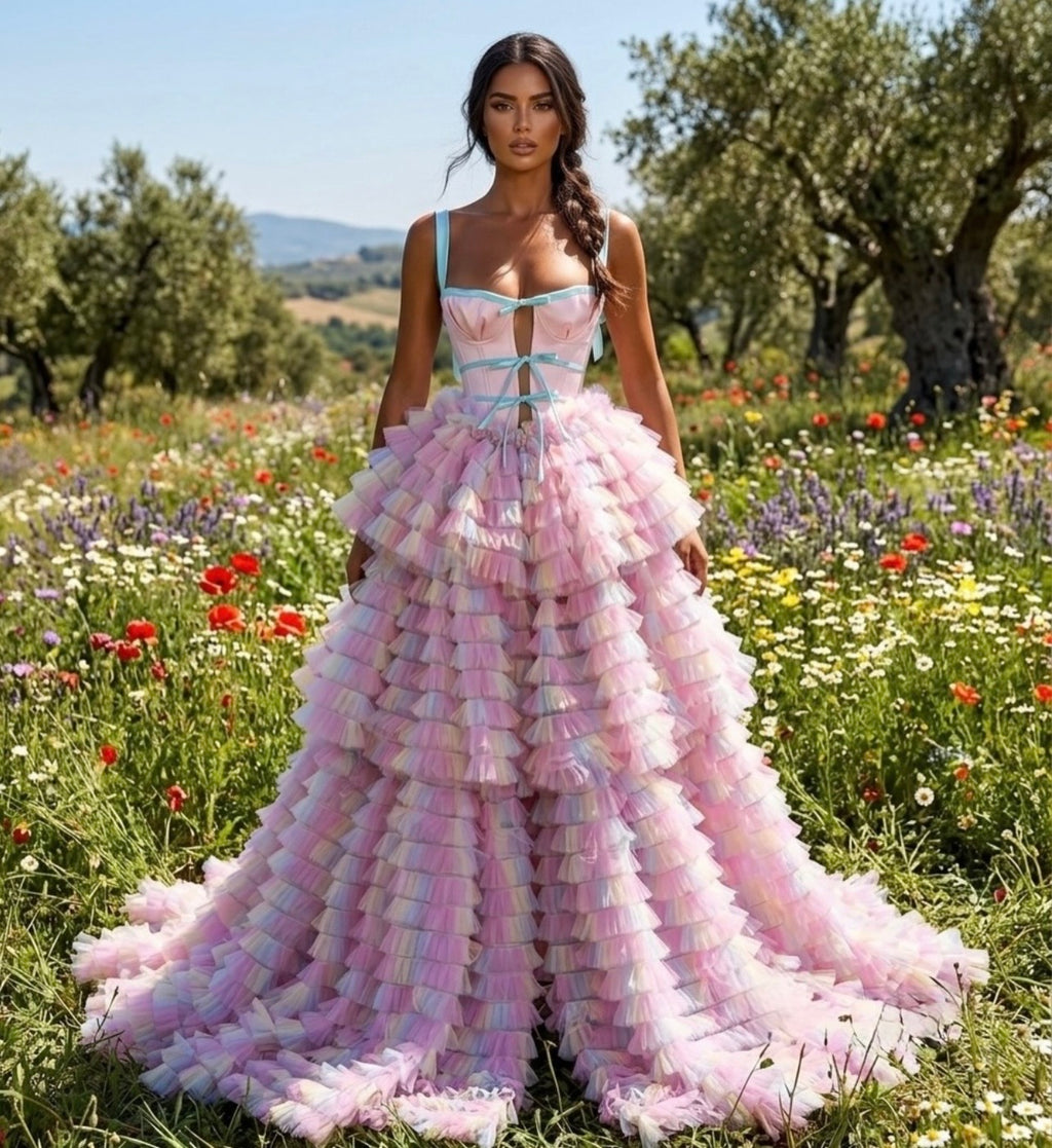 Rainbow Ruffled Gown