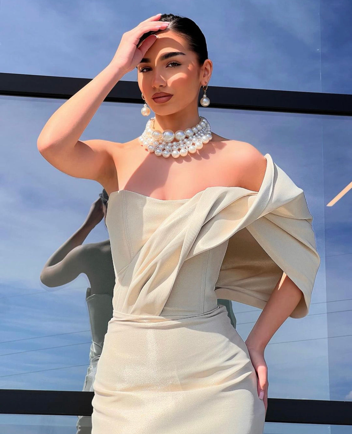 Nude Elegant Shiny Gown Dona Matoshi Nude Elegant Shiny Gown Dona Matoshi