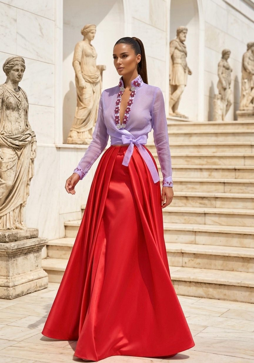 Lilac & Red Long Set