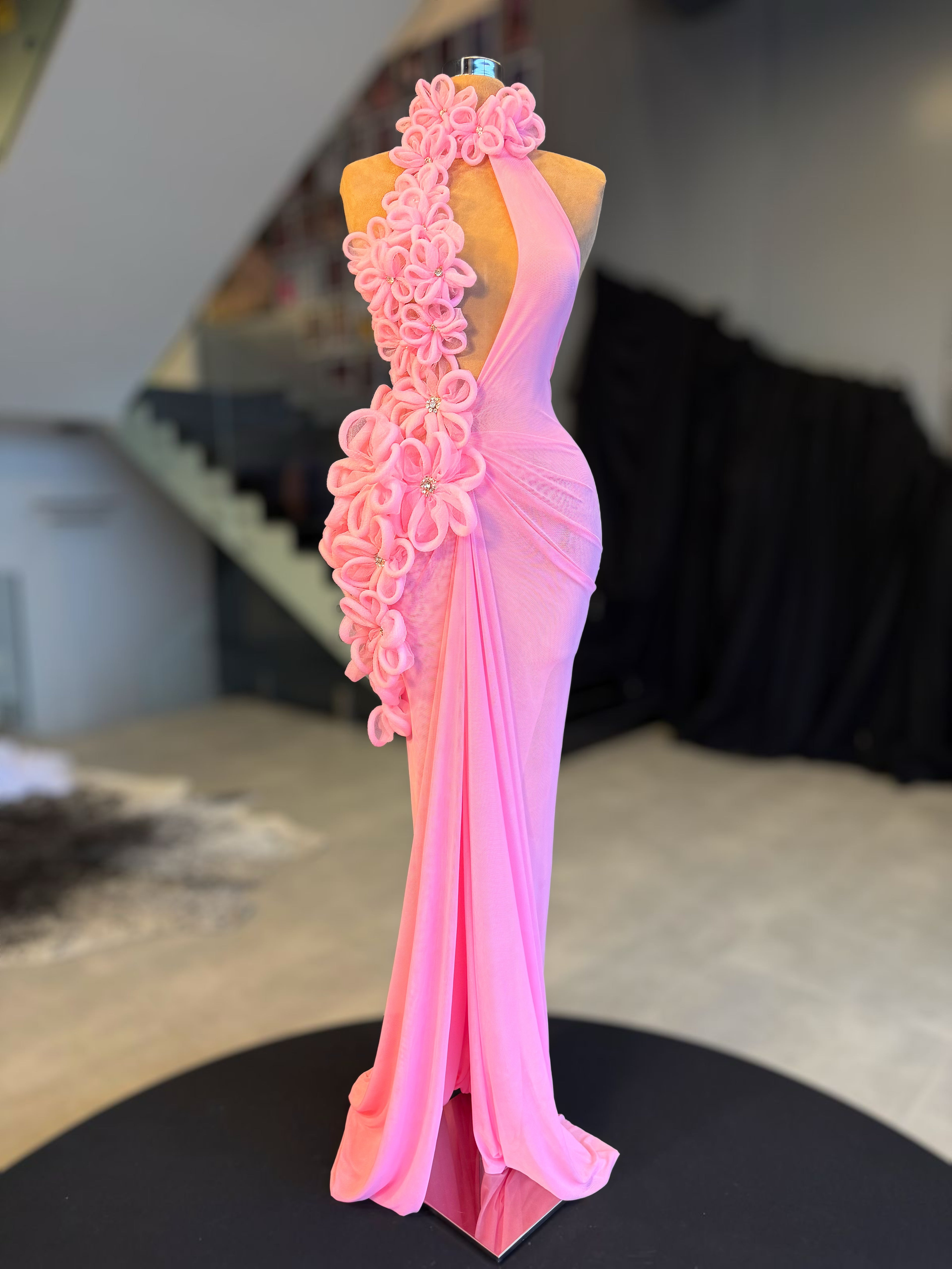 Pink Handmade Flowers Dress