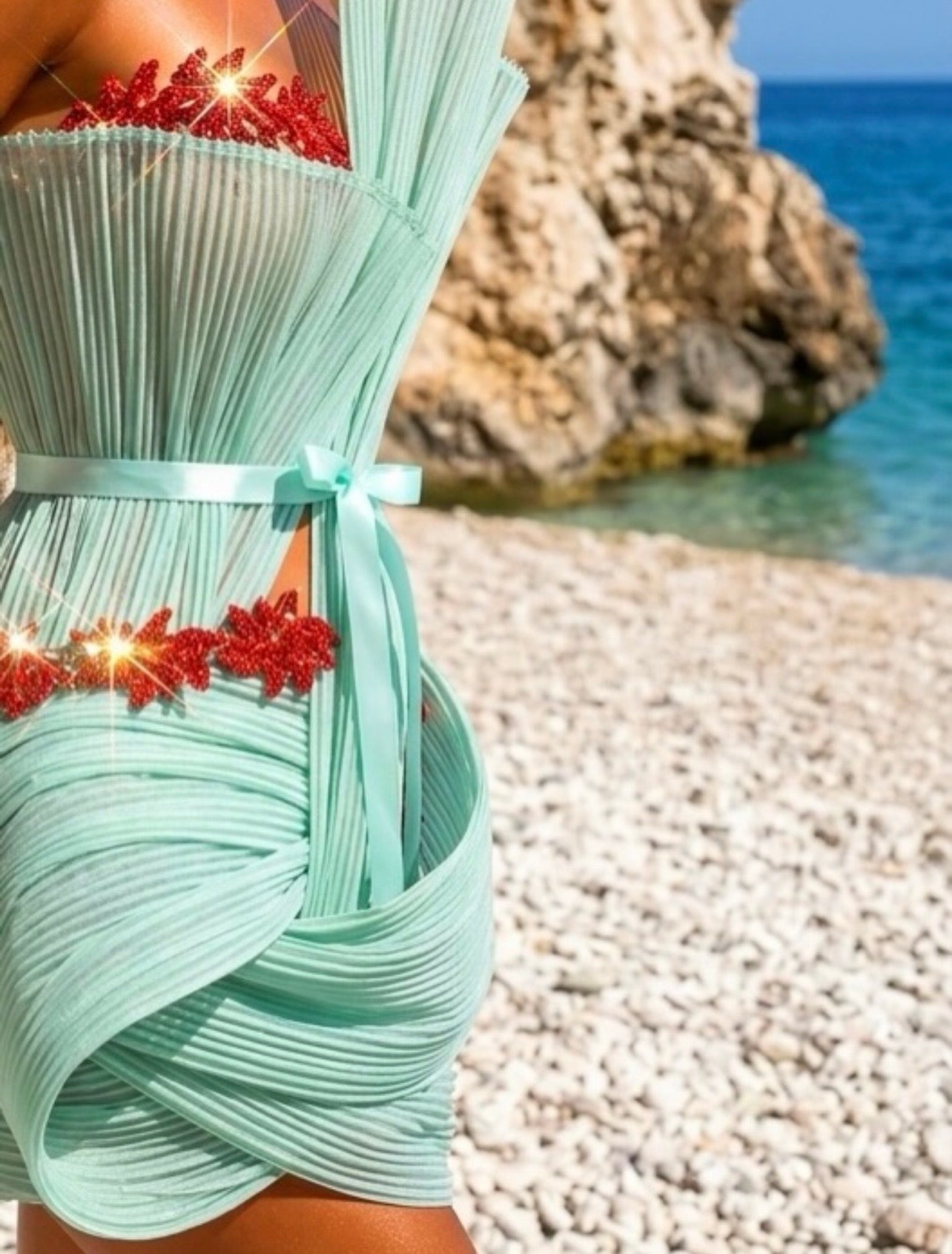 Turquoise & Red Wrapped Dress
