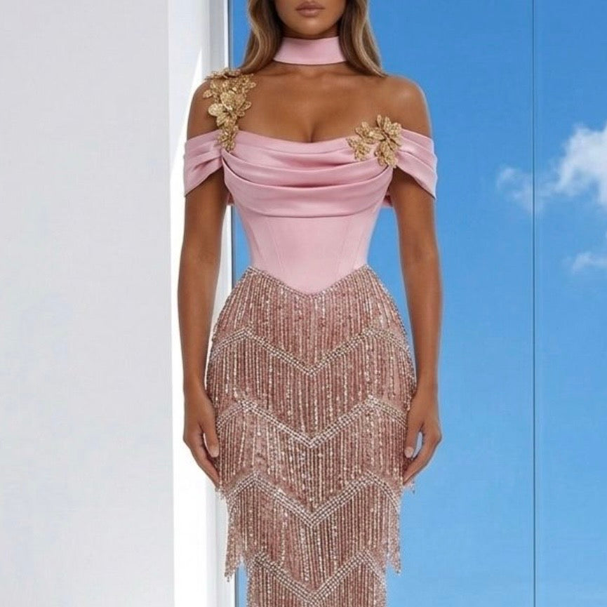 Pink Corset & Fringes Bottom Dress