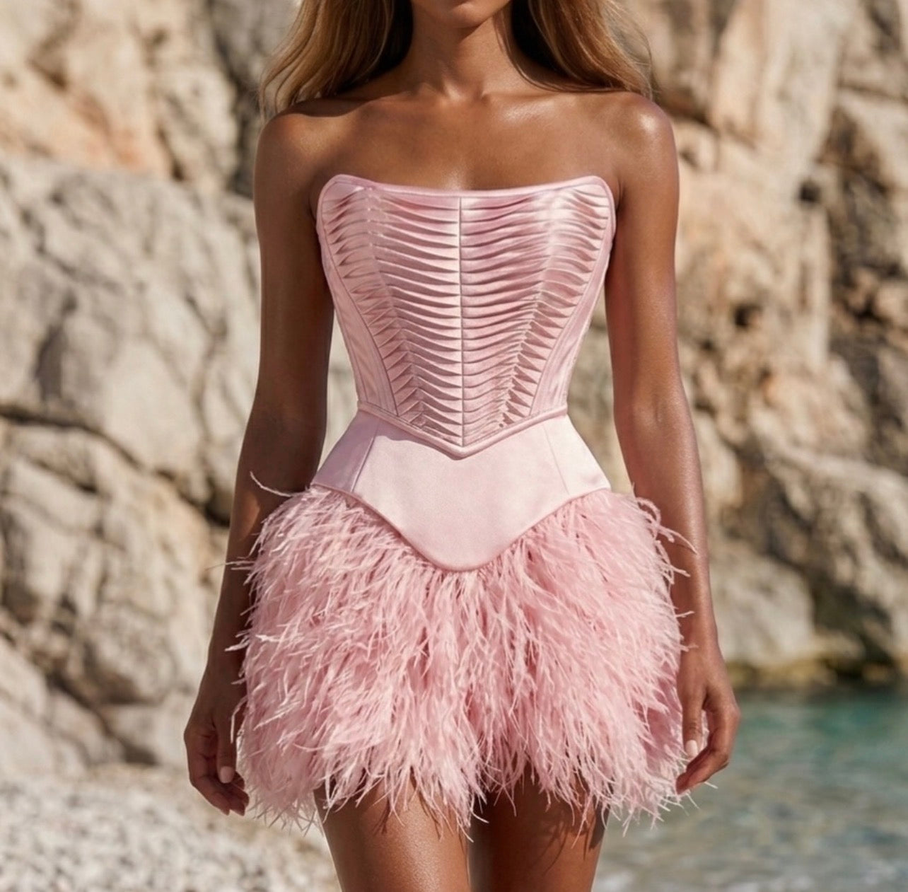 Pink Feather Mini Dress