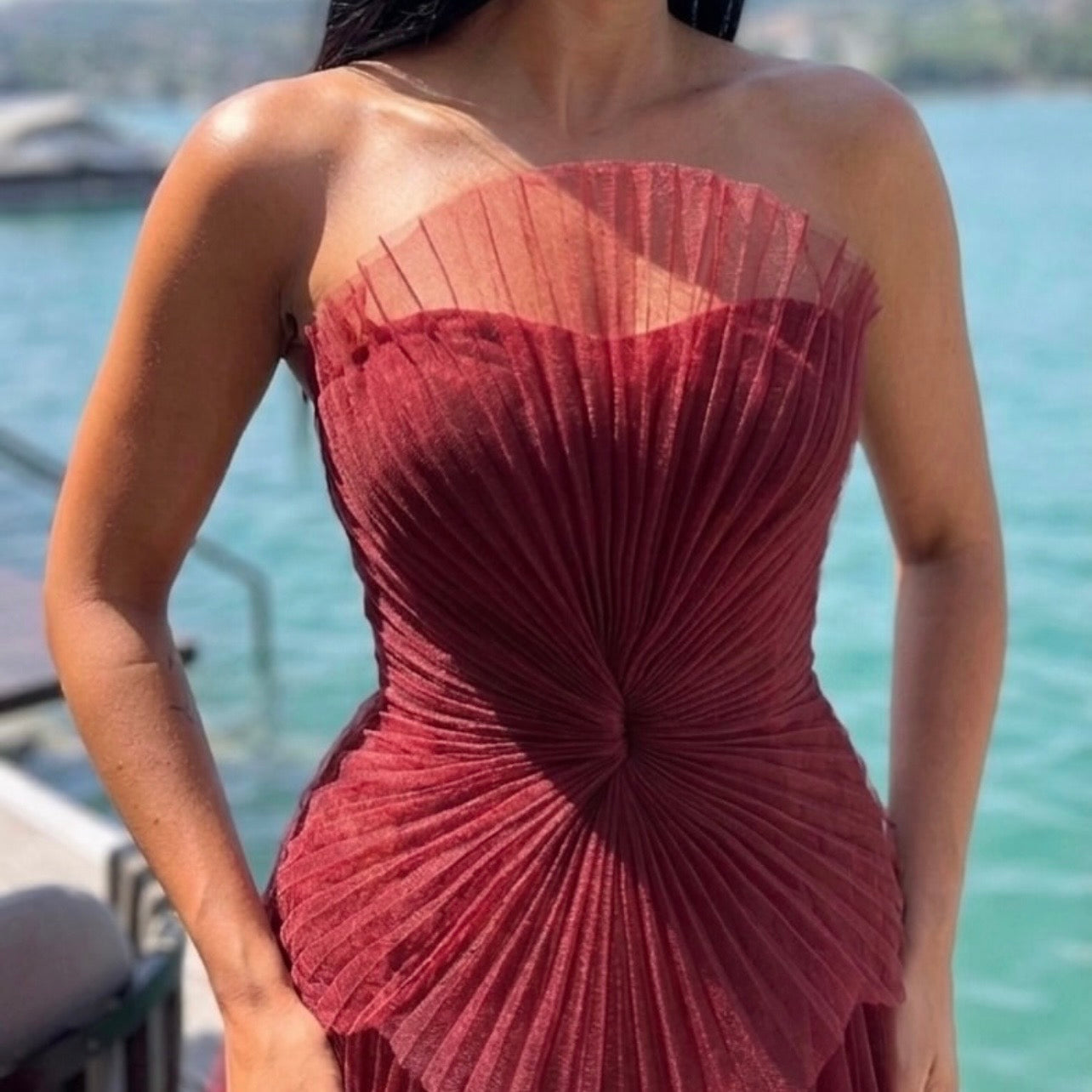 Burgundy Pleated Gown