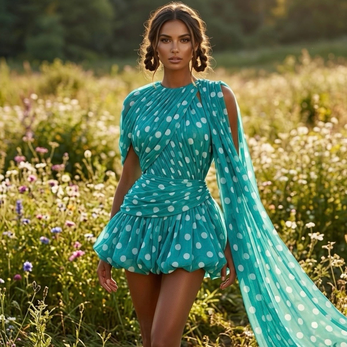 Polka Dot Detailed Mini Dress