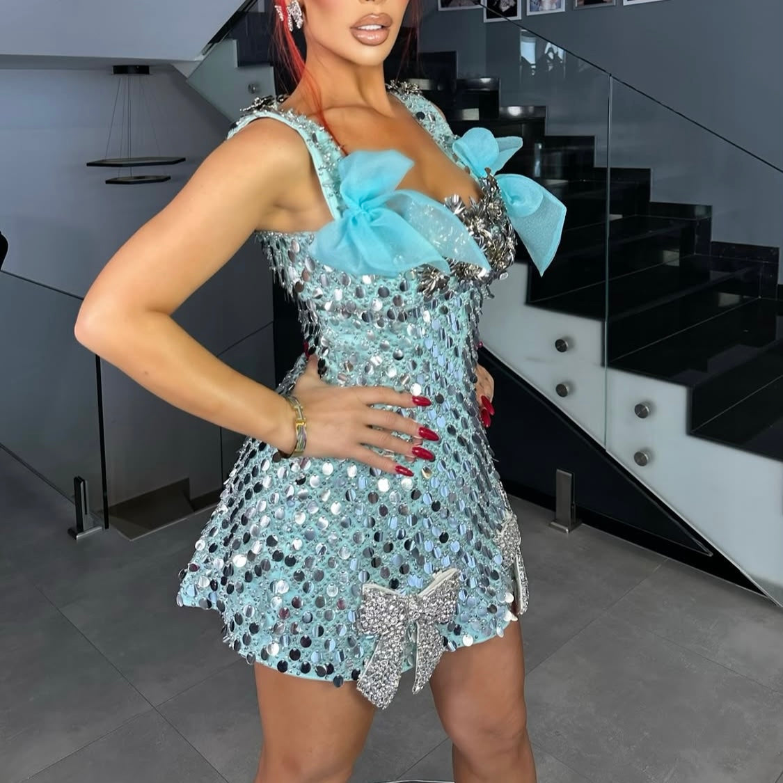 Mint & Silver Sequin Mini Dress