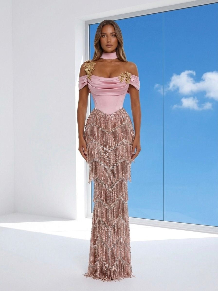 Pink Corset & Fringes Bottom Dress