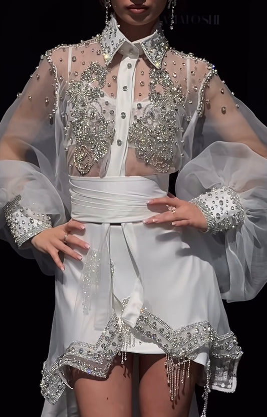 White Crystal Embellished Short Wedding Set