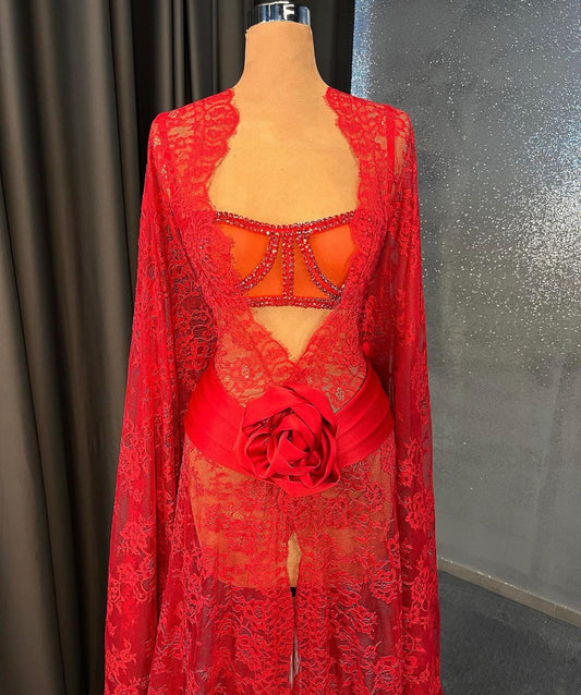 Red Rose Lace Elegant Gown