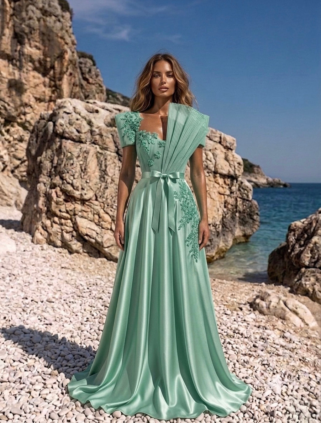 Turquoise Elegant Satin Gown