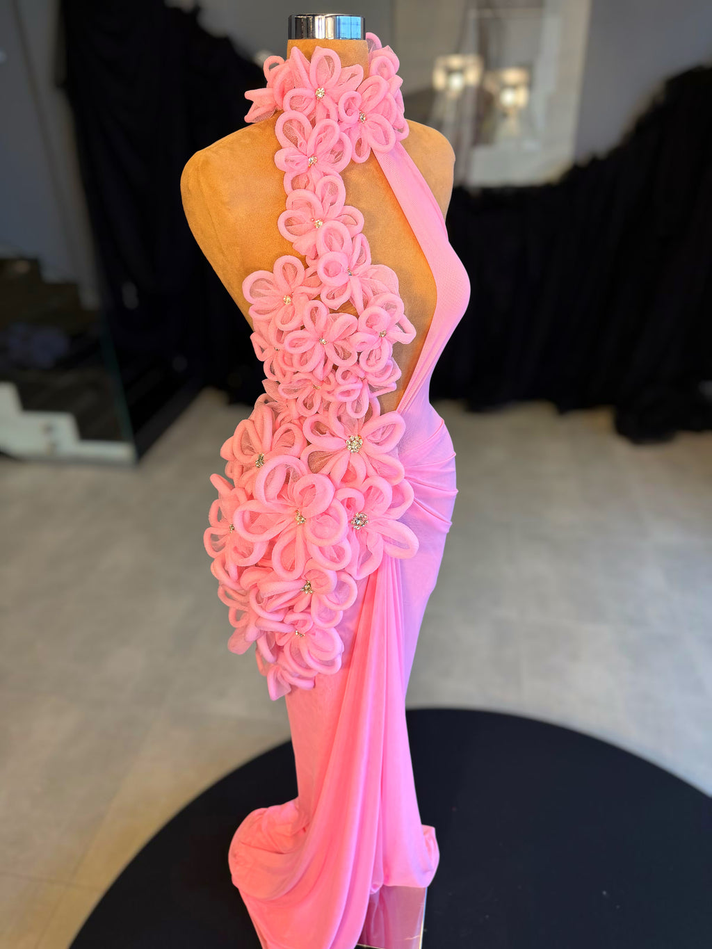 Pink Handmade Flowers Dress