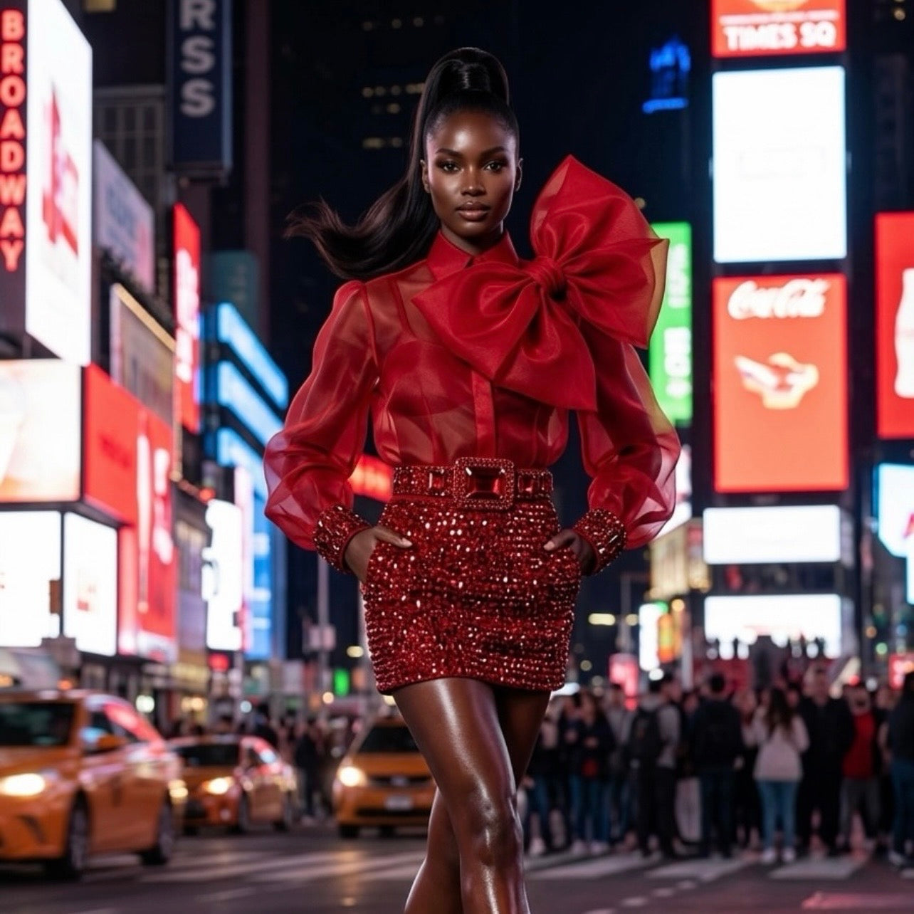 Red Crystal Skirt & Bow Shirt Set