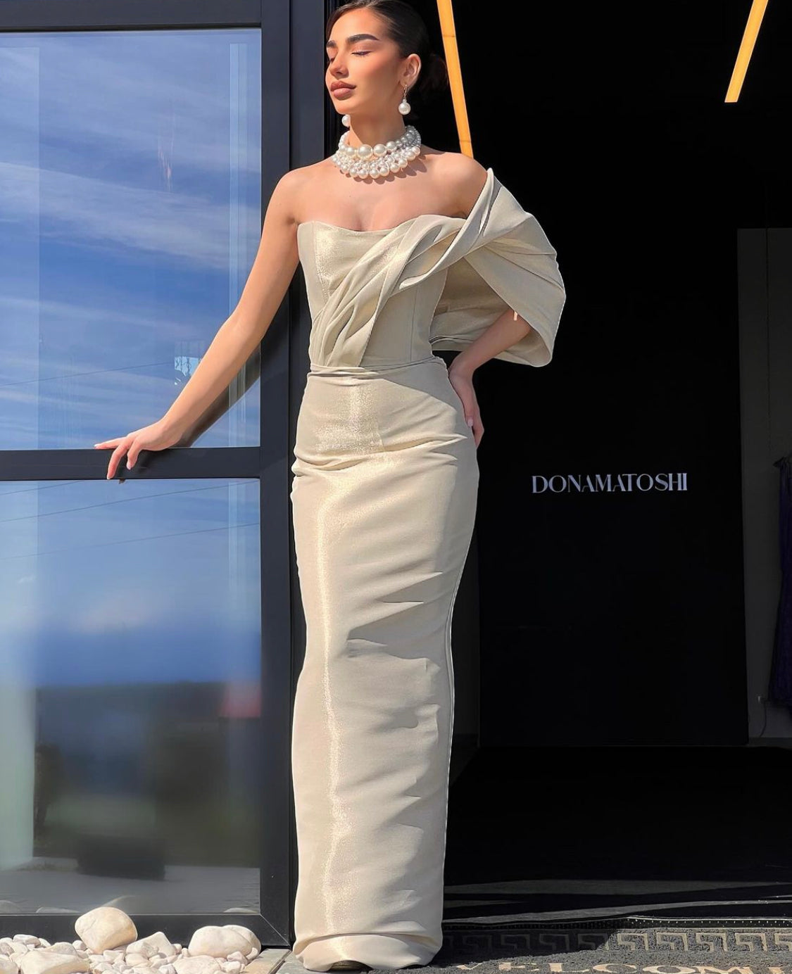 Nude Elegant Shiny Gown Dona Matoshi Nude Elegant Shiny Gown Dona Matoshi