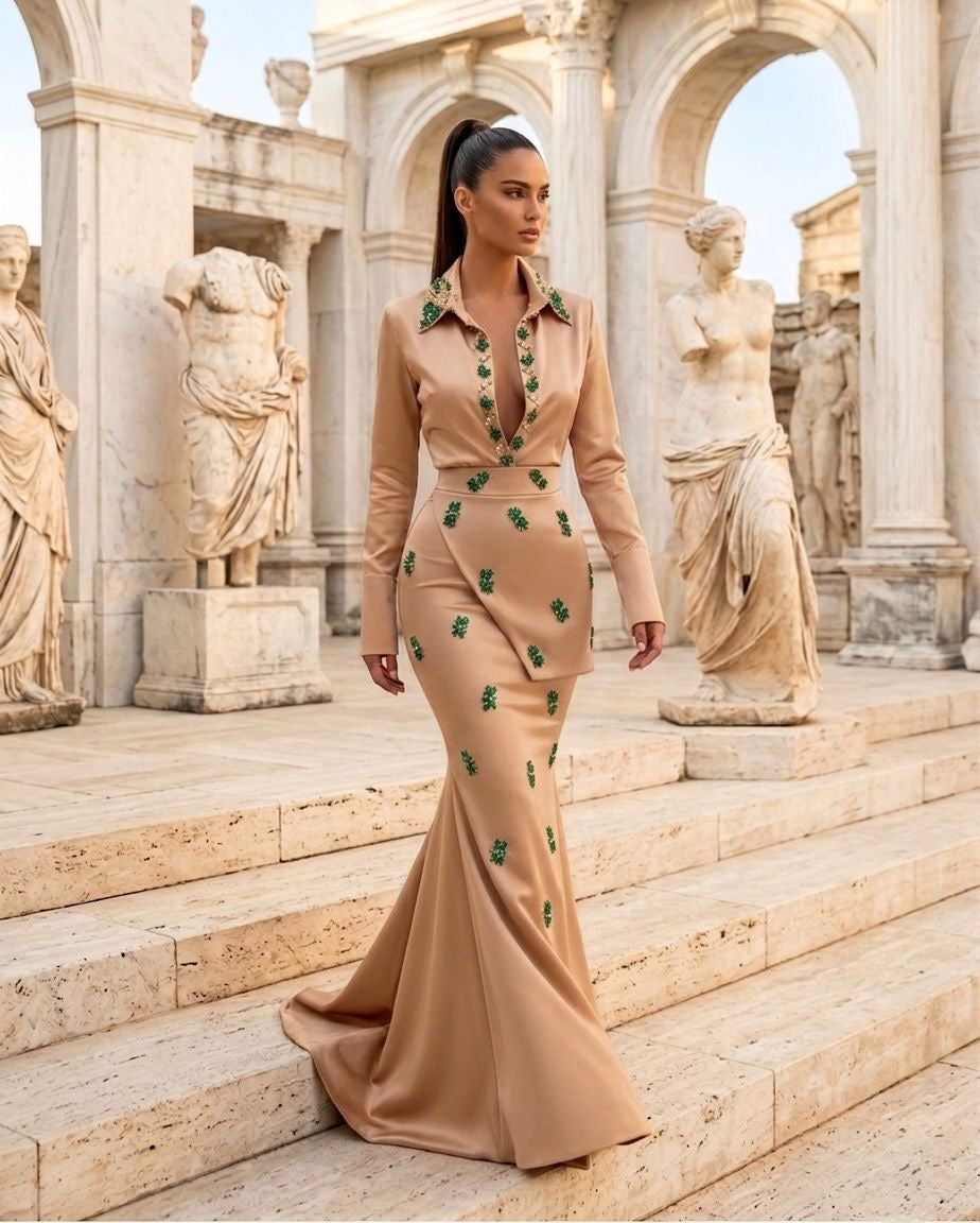 DM Elegant Nude Long Set
