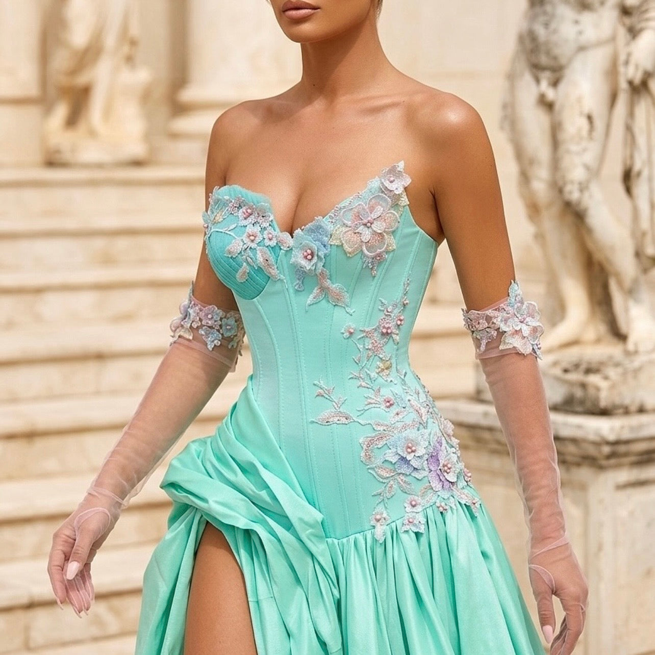 Mint Floral Elegant Gown