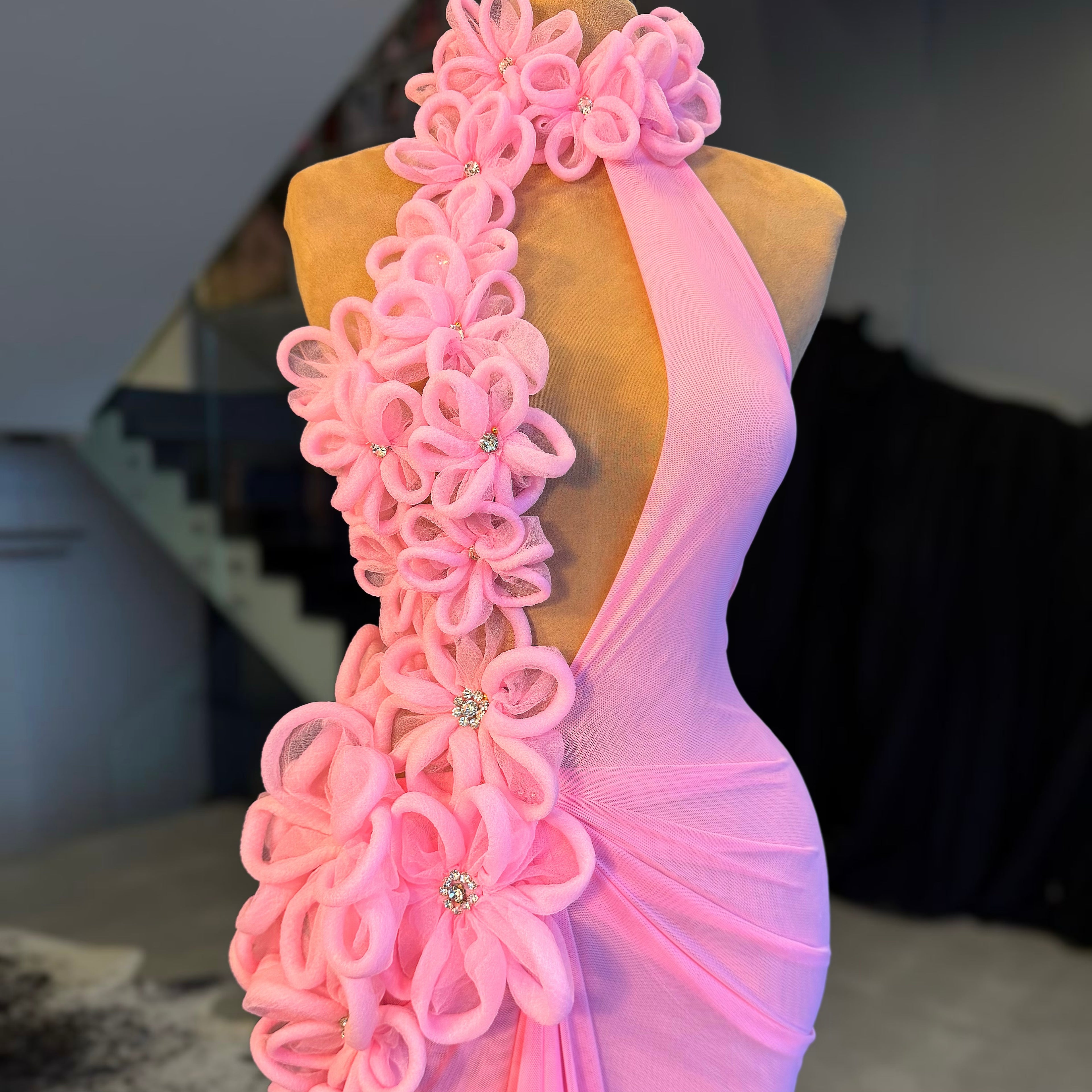 Pink Handmade Flowers Dress