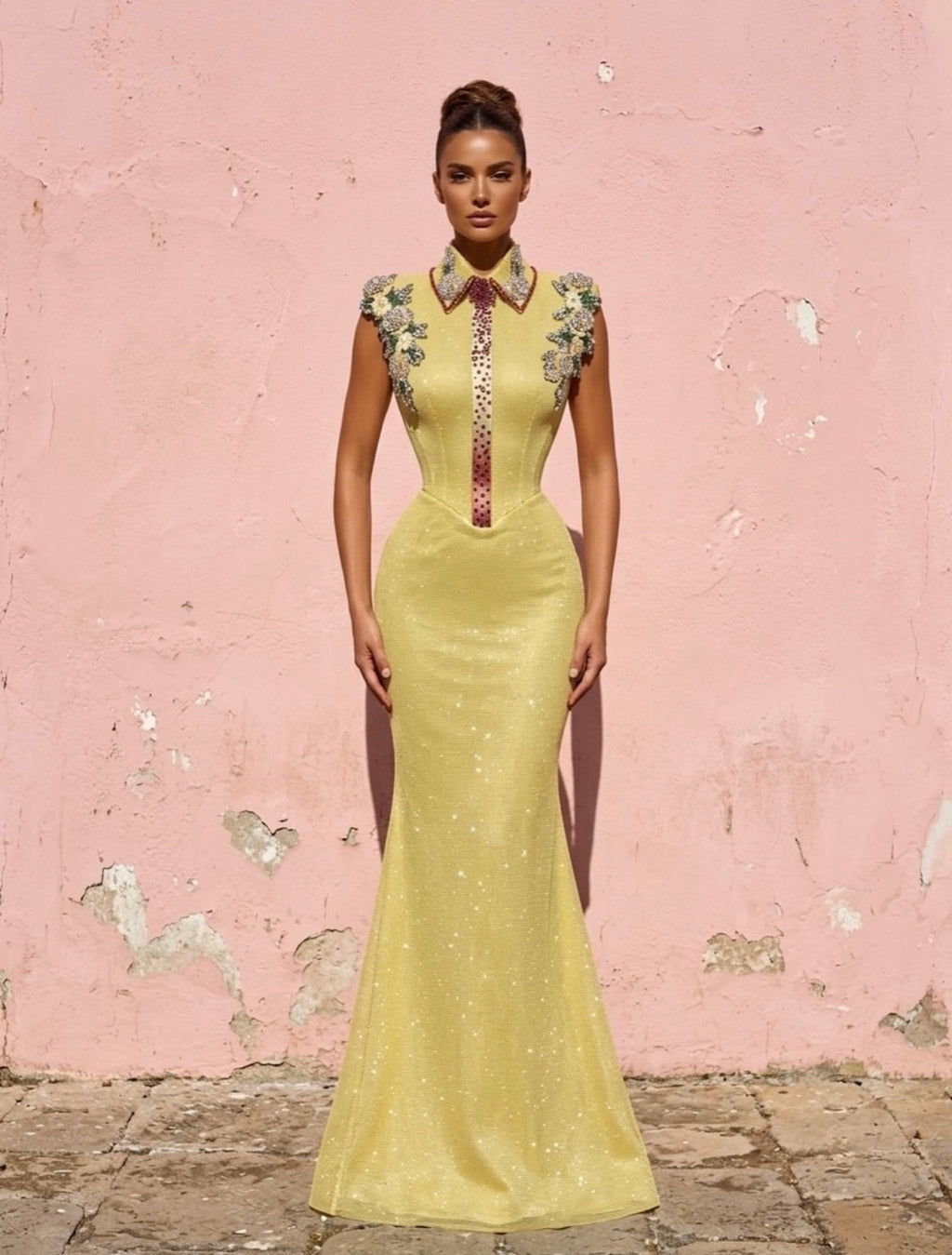 Yellow Glittery Tie Dress