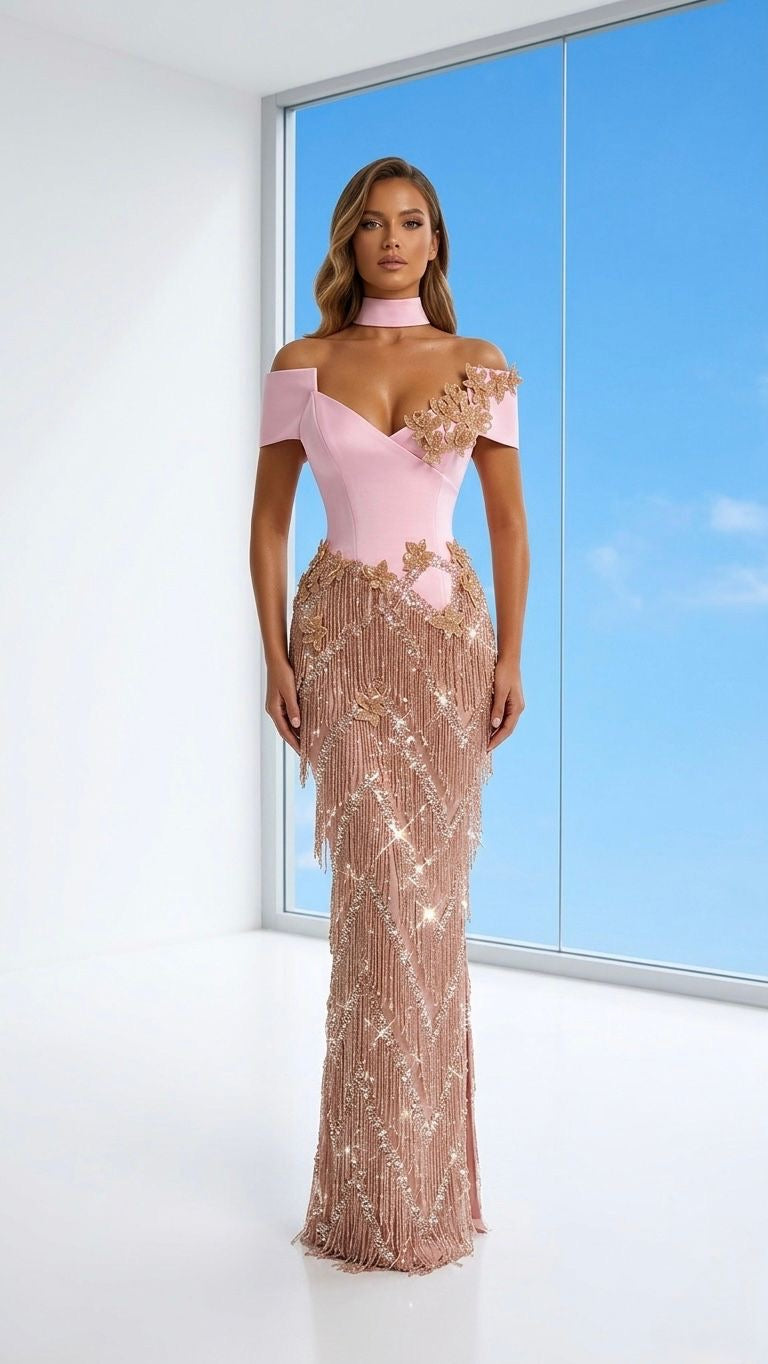 Pink Fringes Detailed Gown