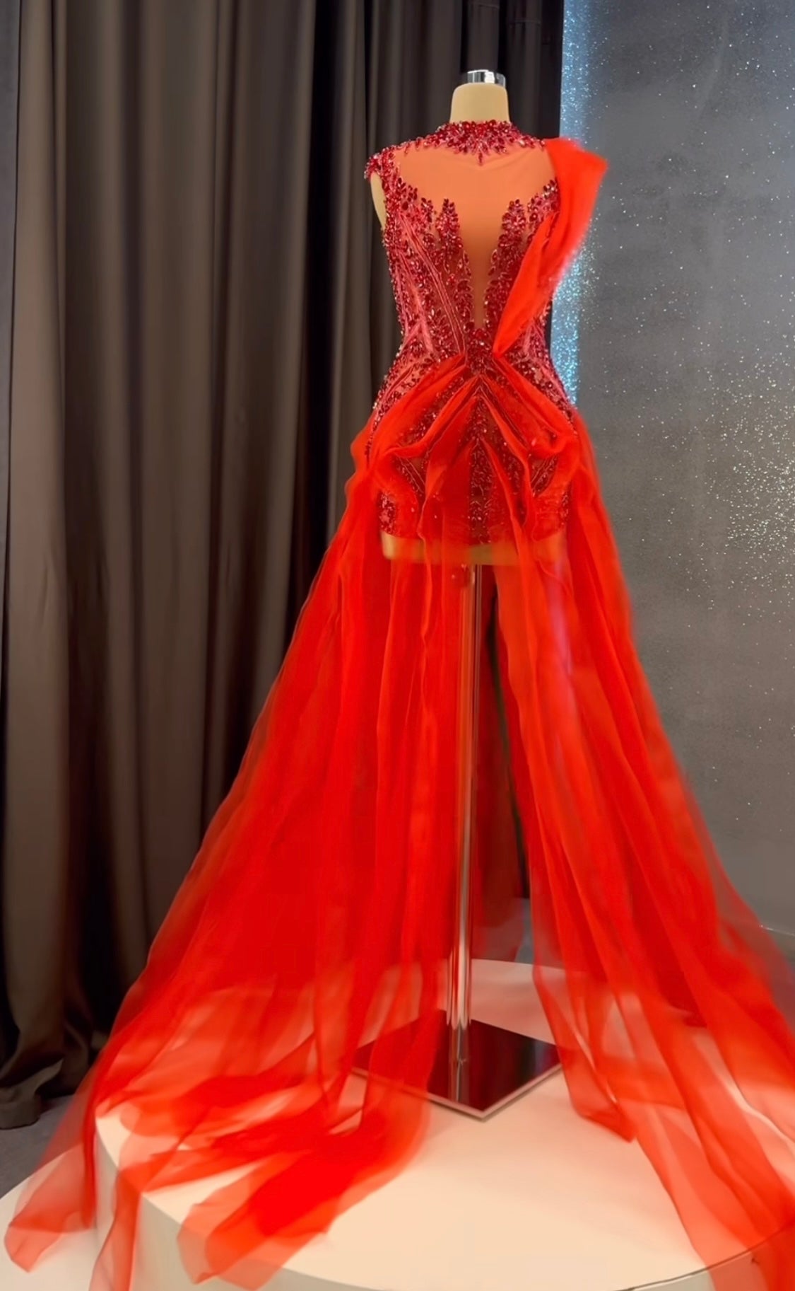 Red Crystal Organza Gown