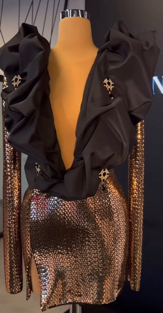 Gold Sequin Taffeta Top Dress