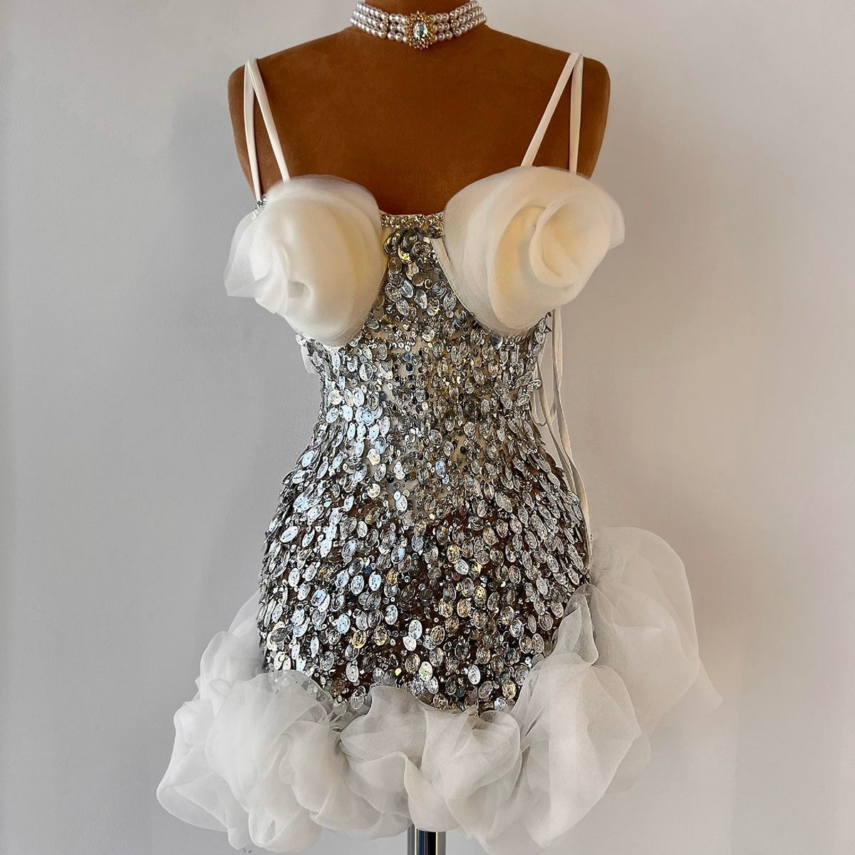 Silver Sequin Roses Dress