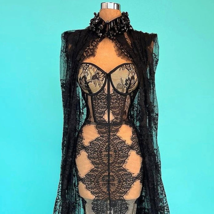 Black Lace Gown & Cape