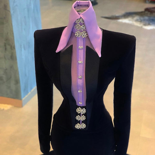 Tuxedo Gown Dark Blue Lilac Shirt – Dona Matoshi