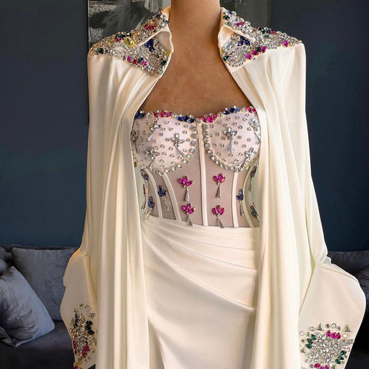 White Embellished Cape Set